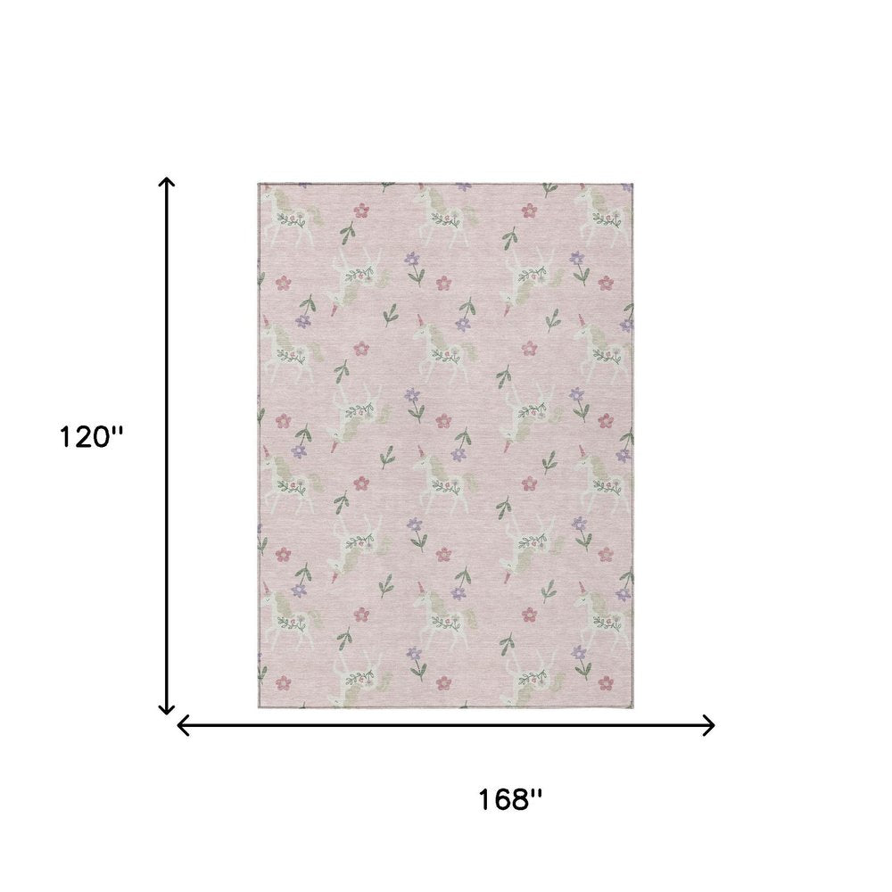 10' X 14' Pink And Ivory Floral Washable Indoor Outdoor Area Rug — view 6