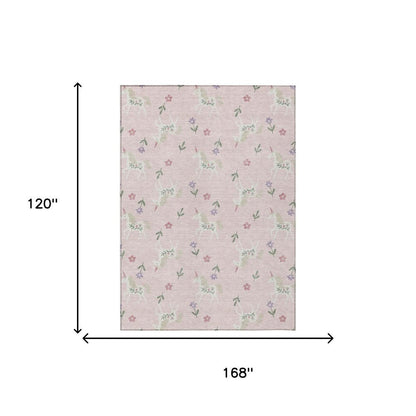 10' X 14' Pink And Ivory Floral Washable Indoor Outdoor Area Rug HomeRoots