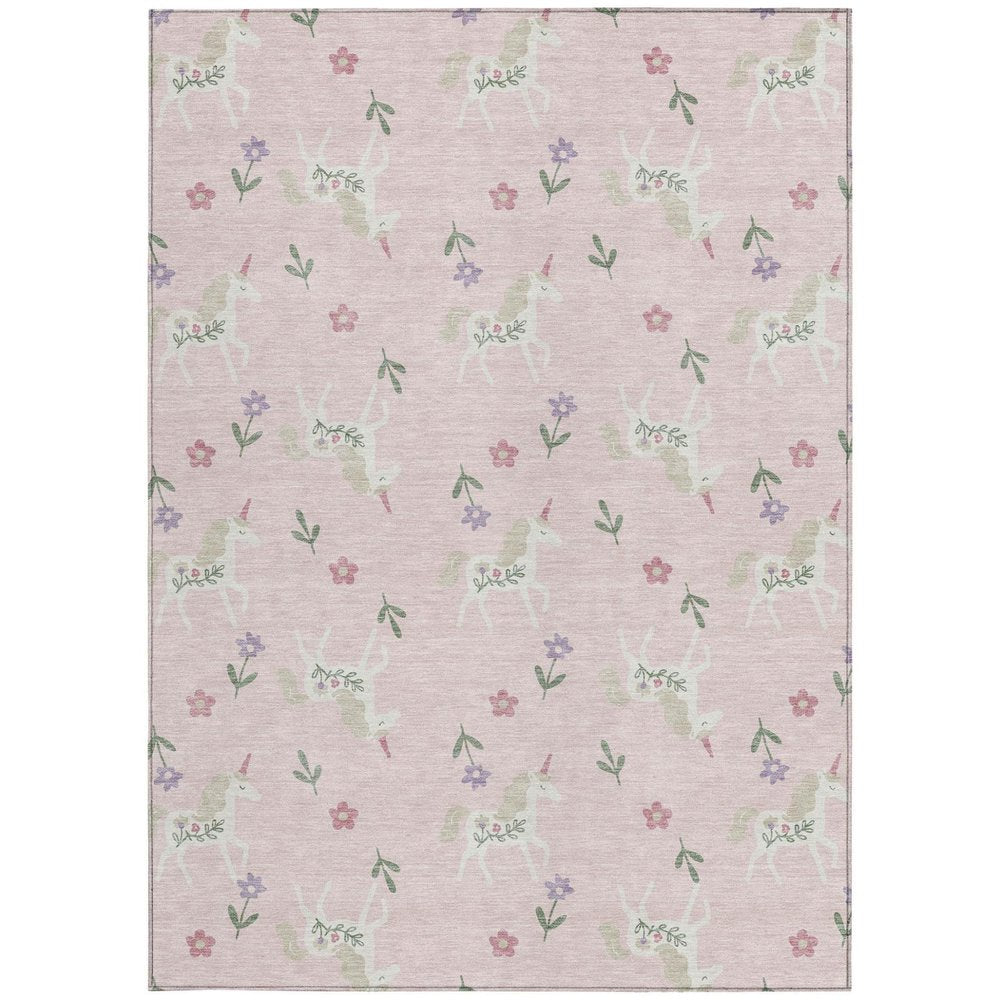 10' X 14' Pink And Ivory Floral Washable Indoor Outdoor Area Rug — view 8