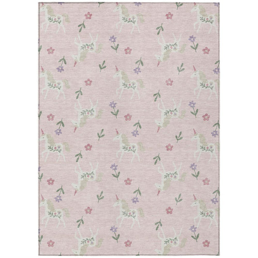 10' X 14' Pink And Ivory Floral Washable Indoor Outdoor Area Rug