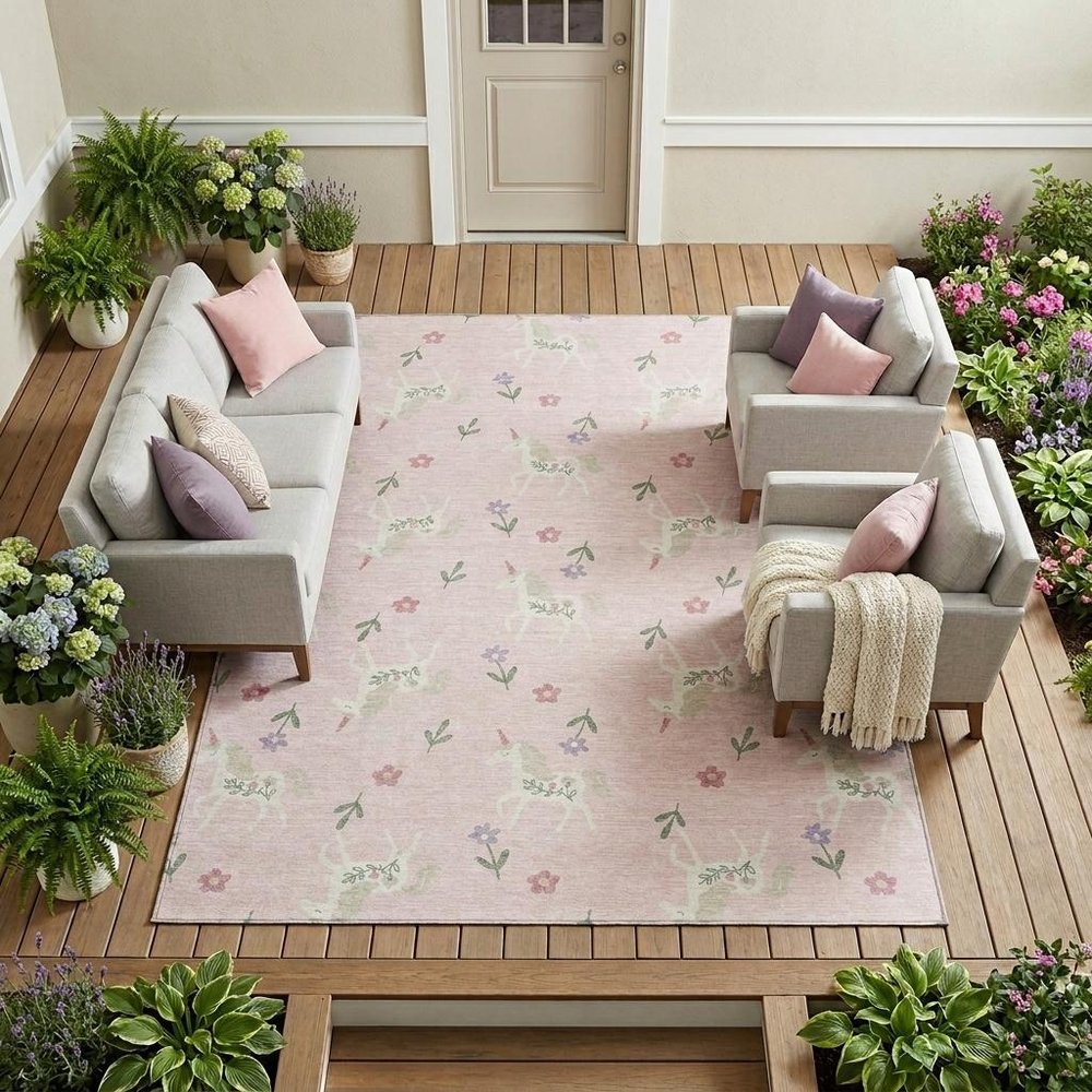 10' X 14' Pink And Ivory Floral Washable Indoor Outdoor Area Rug HomeRoots