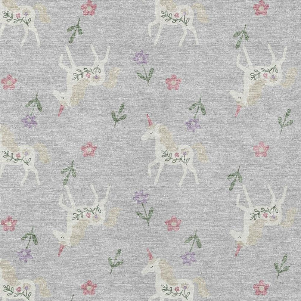 3' X 5' Silver And Ivory Floral Washable Indoor Outdoor Area Rug — view 4