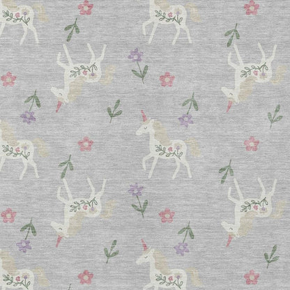 3' X 5' Silver And Ivory Floral Washable Indoor Outdoor Area Rug HomeRoots