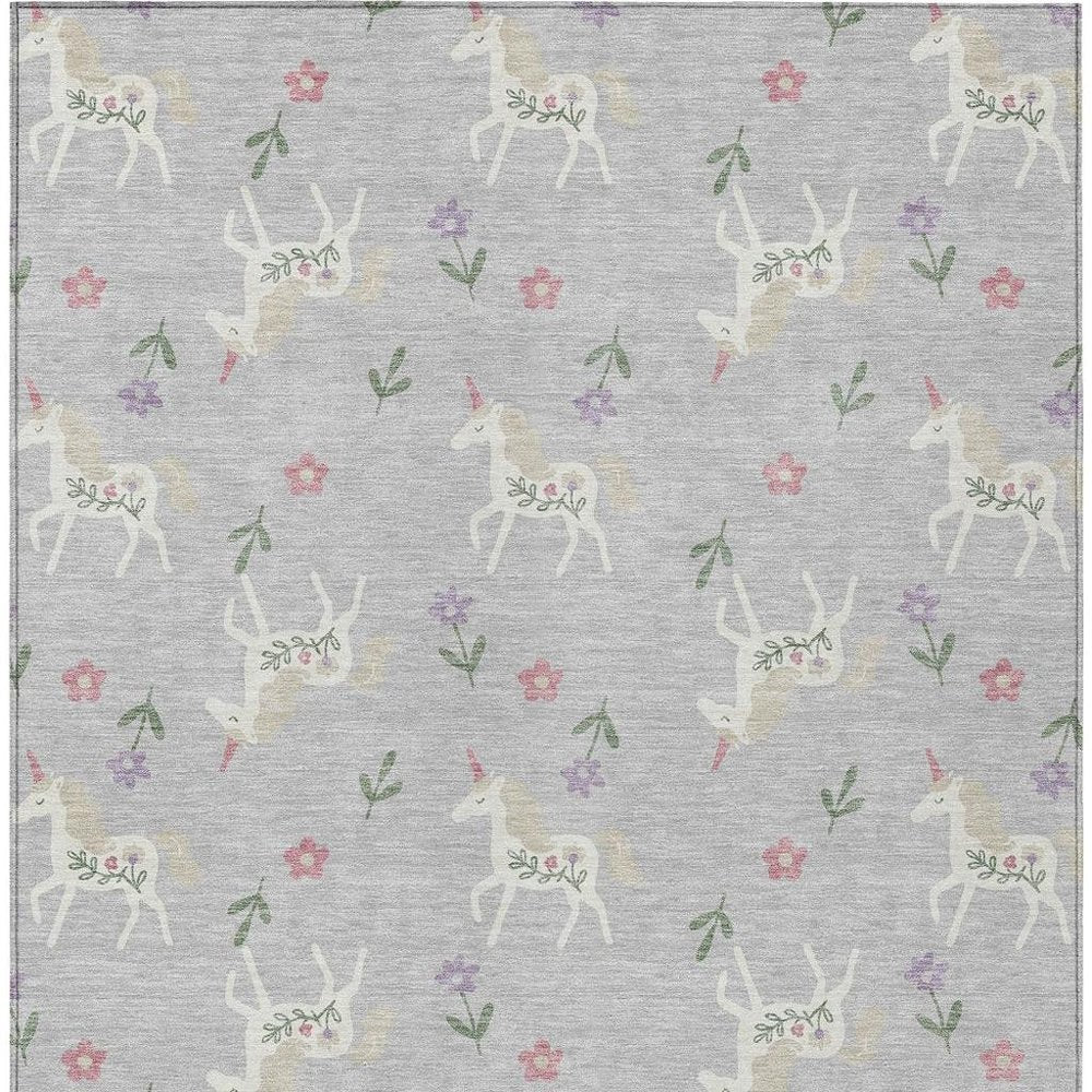 3' X 5' Silver And Ivory Floral Washable Indoor Outdoor Area Rug — view 5