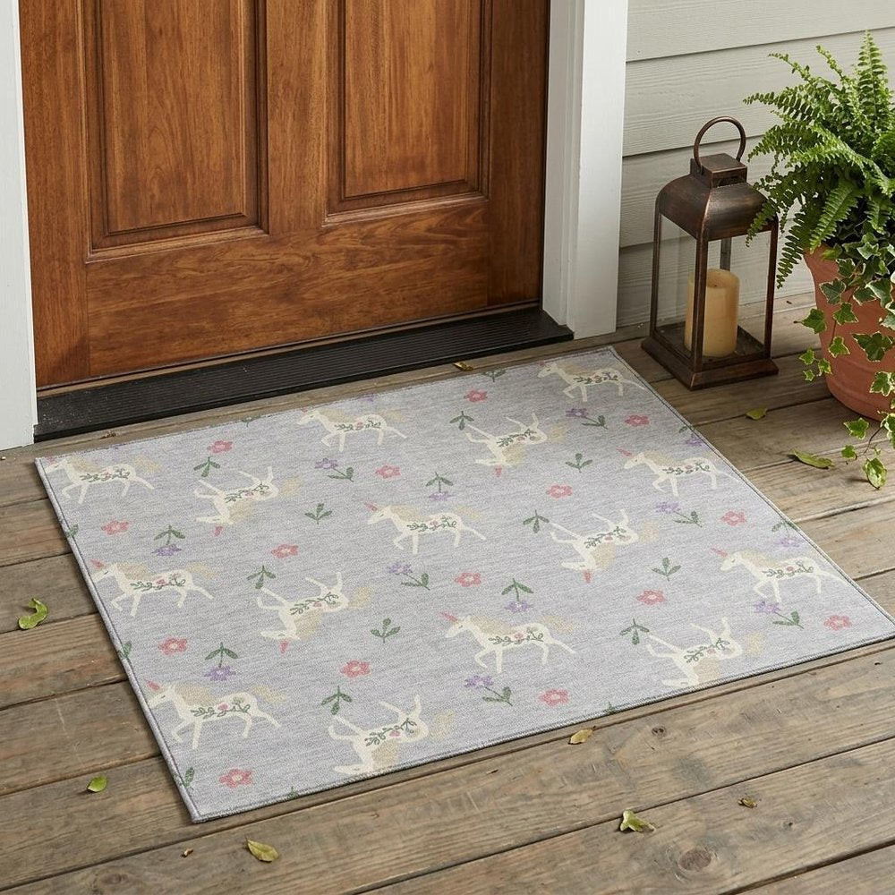 3' X 5' Silver And Ivory Floral Washable Indoor Outdoor Area Rug — view 7