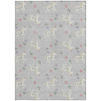 5' X 8' Silver And Ivory Floral Washable Indoor Outdoor Area Rug HomeRoots