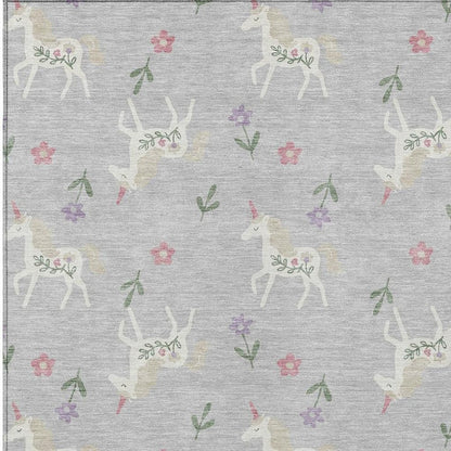 5' X 8' Silver And Ivory Floral Washable Indoor Outdoor Area Rug HomeRoots