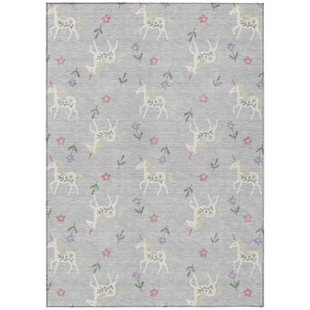 5' X 8' Silver And Ivory Floral Washable Indoor Outdoor Area Rug HomeRoots
