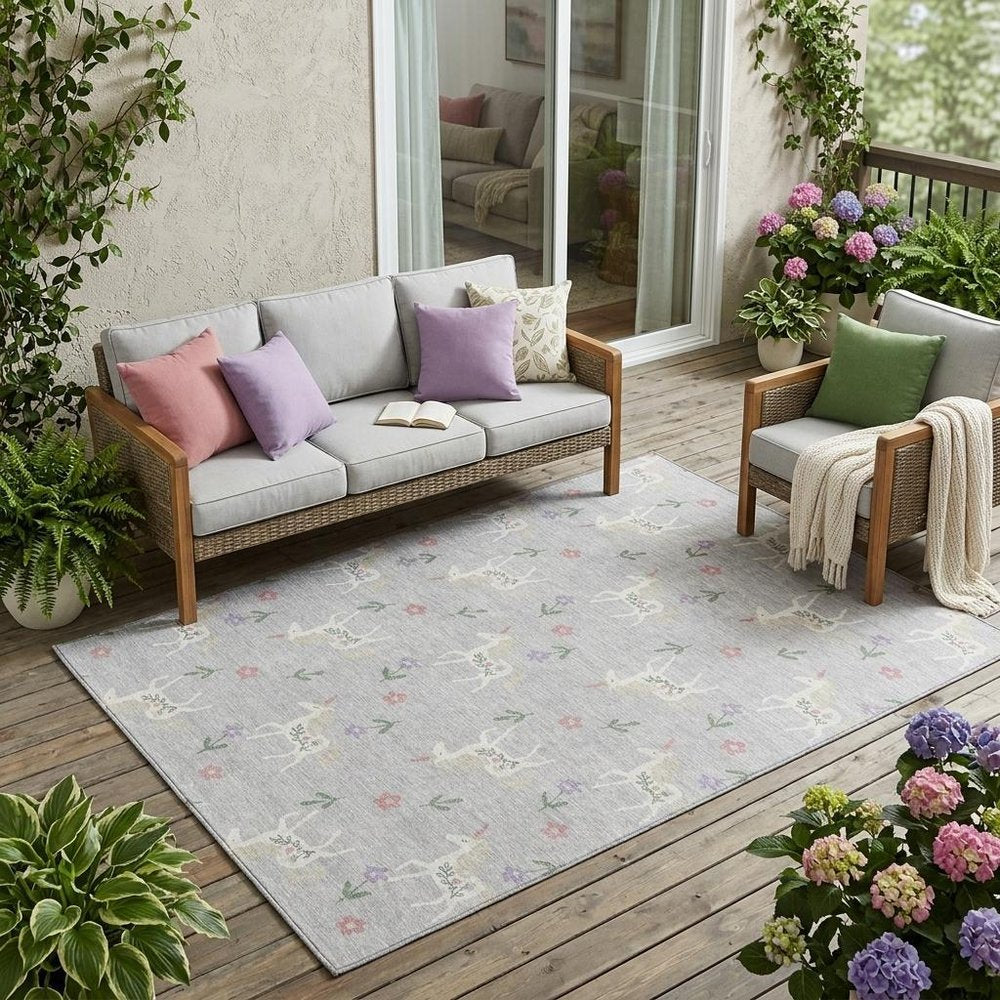 5' X 8' Silver And Ivory Floral Washable Indoor Outdoor Area Rug HomeRoots