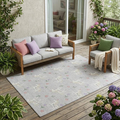 5' X 8' Silver And Ivory Floral Washable Indoor Outdoor Area Rug HomeRoots