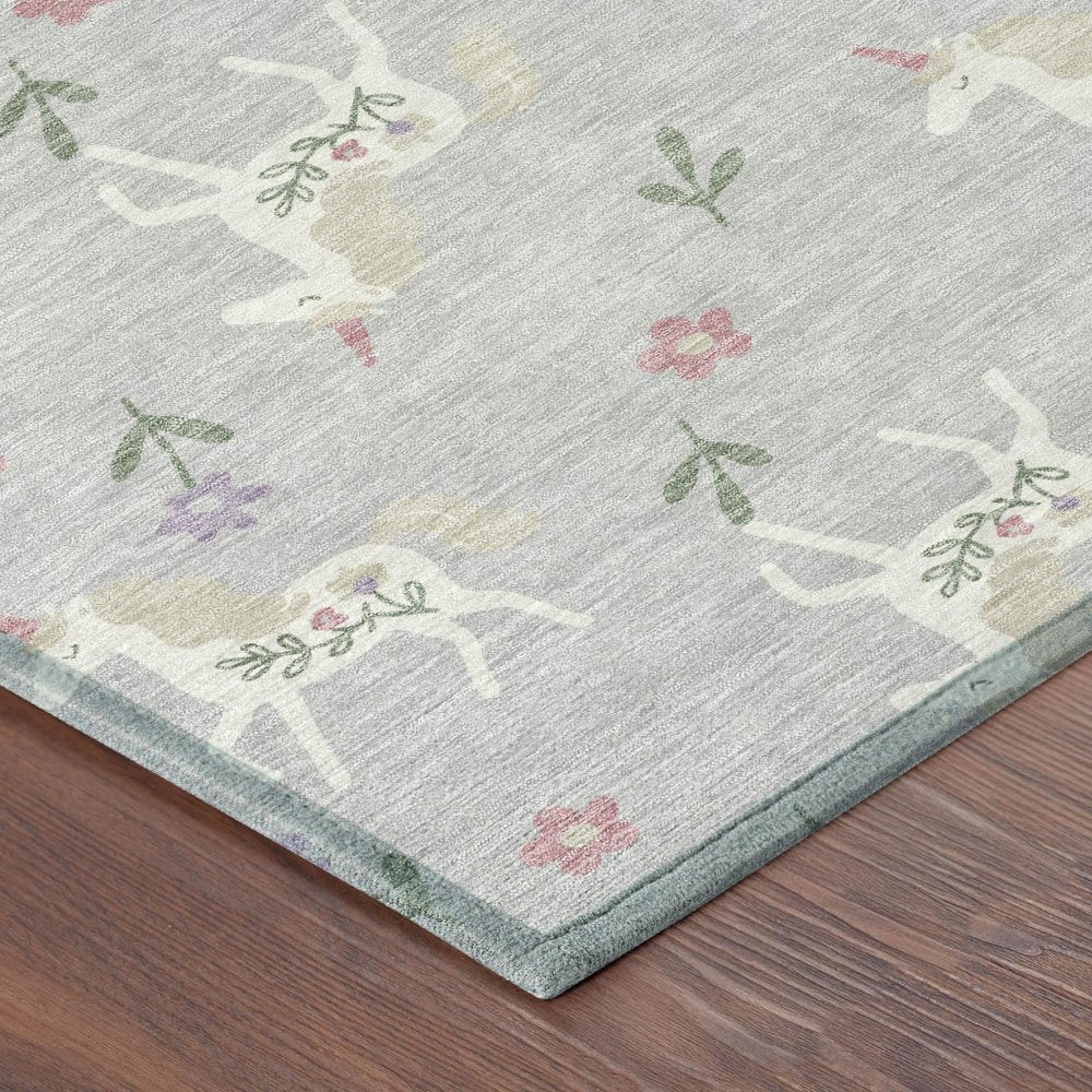 8' Silver And Ivory Round Floral Washable Indoor Outdoor Area Rug — view 2