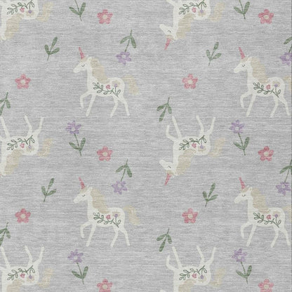 9' X 12' Silver And Ivory Floral Washable Indoor Outdoor Area Rug HomeRoots