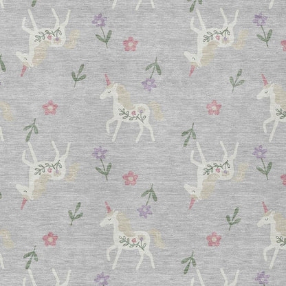9' X 12' Silver And Ivory Floral Washable Indoor Outdoor Area Rug