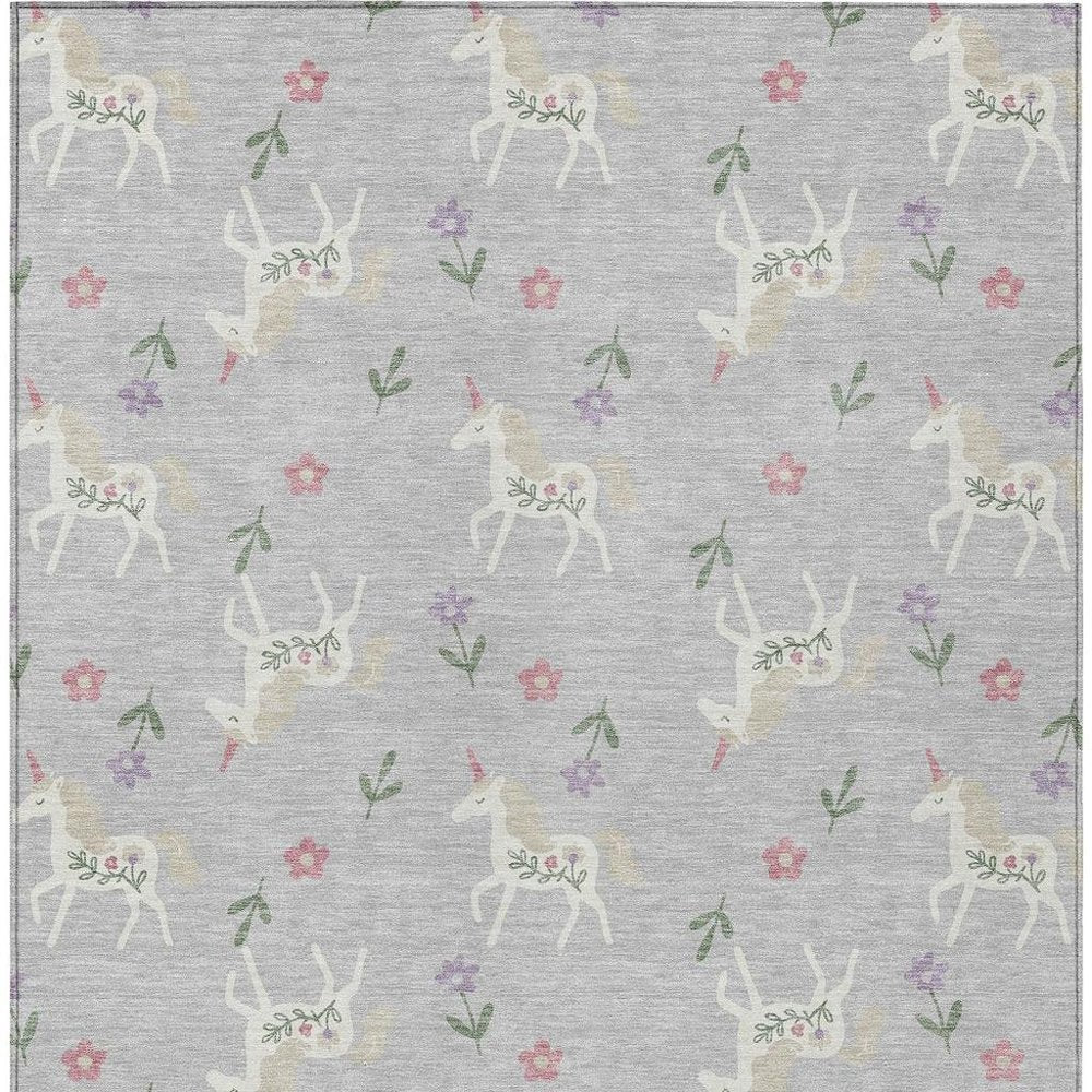 9' X 12' Silver And Ivory Floral Washable Indoor Outdoor Area Rug HomeRoots