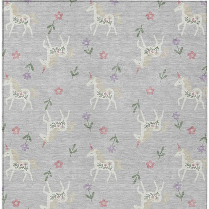 9' X 12' Silver And Ivory Floral Washable Indoor Outdoor Area Rug HomeRoots