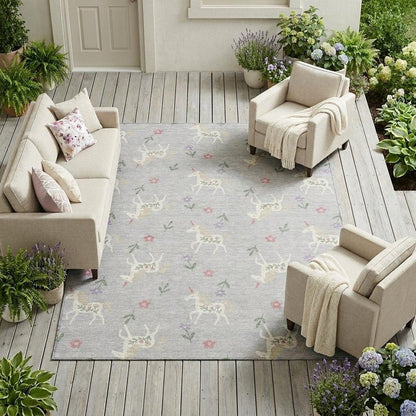 9' X 12' Silver And Ivory Floral Washable Indoor Outdoor Area Rug HomeRoots