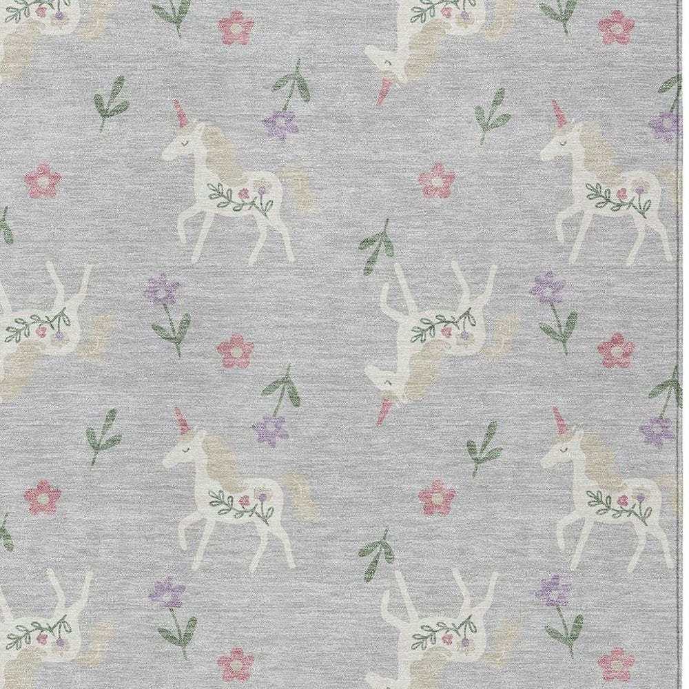 10' X 14' Silver And Ivory Floral Washable Indoor Outdoor Area Rug — view 4
