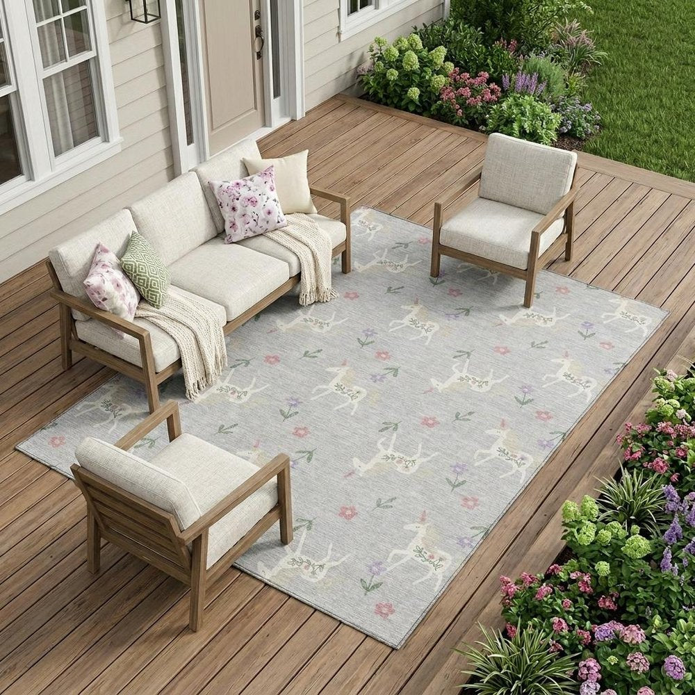 10' X 14' Silver And Ivory Floral Washable Indoor Outdoor Area Rug HomeRoots