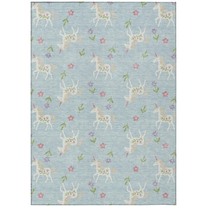 5' X 8' Sky Blue And Blue Floral Washable Indoor Outdoor Area Rug HomeRoots