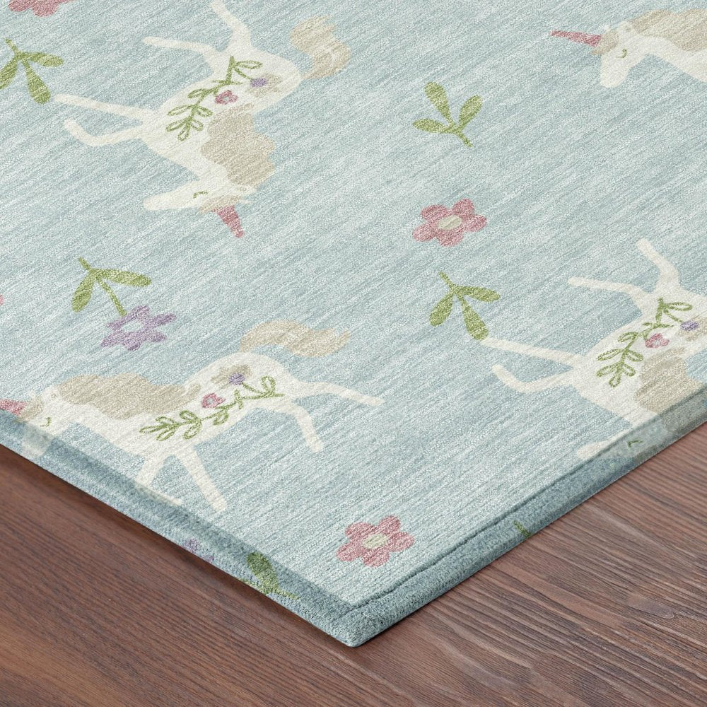 5' X 8' Sky Blue And Blue Floral Washable Indoor Outdoor Area Rug — view 2