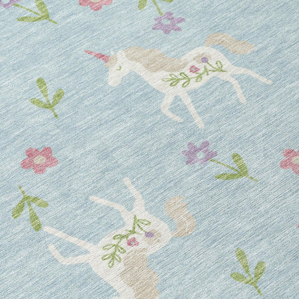 5' X 8' Sky Blue And Blue Floral Washable Indoor Outdoor Area Rug HomeRoots