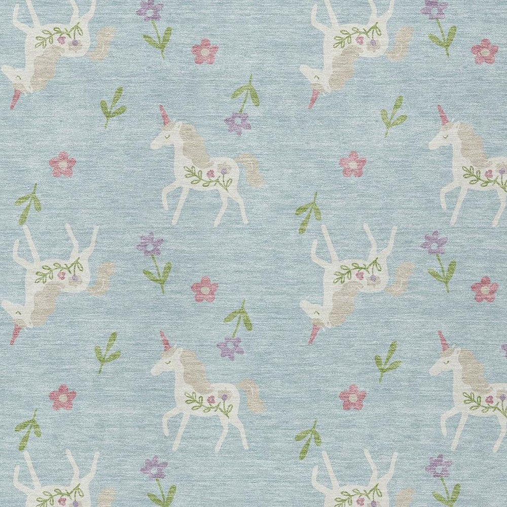 9' X 12' Sky Blue And Blue Floral Washable Indoor Outdoor Area Rug