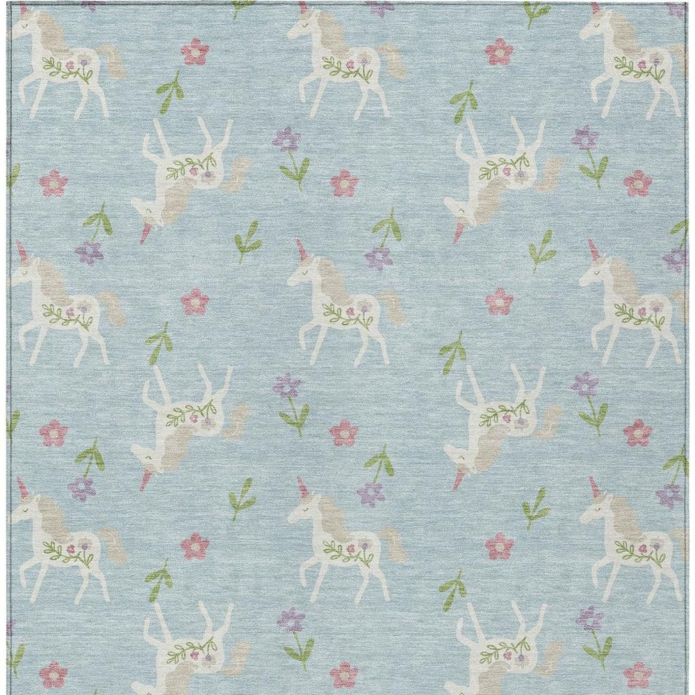 9' X 12' Sky Blue And Blue Floral Washable Indoor Outdoor Area Rug HomeRoots