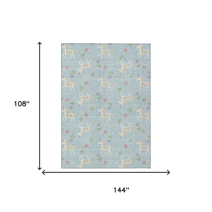 9' X 12' Sky Blue And Blue Floral Washable Indoor Outdoor Area Rug HomeRoots