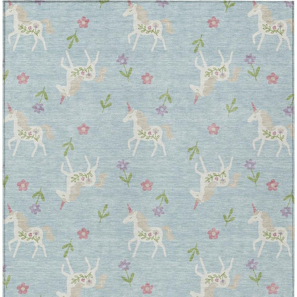 9' X 12' Sky Blue And Blue Floral Washable Indoor Outdoor Area Rug HomeRoots