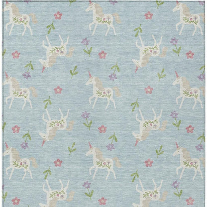 9' X 12' Sky Blue And Blue Floral Washable Indoor Outdoor Area Rug HomeRoots