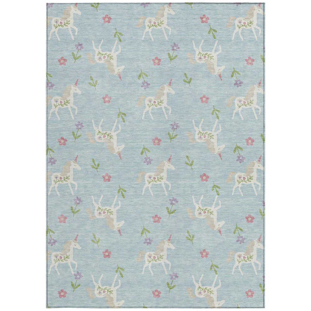 9' X 12' Sky Blue And Blue Floral Washable Indoor Outdoor Area Rug — view 10