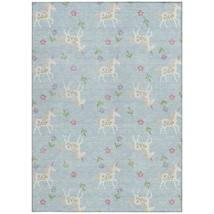 9' X 12' Sky Blue And Blue Floral Washable Indoor Outdoor Area Rug HomeRoots