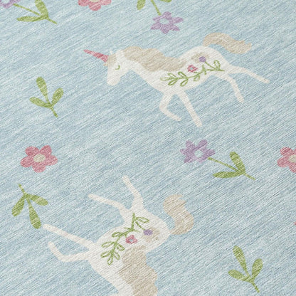 9' X 12' Sky Blue And Blue Floral Washable Indoor Outdoor Area Rug HomeRoots