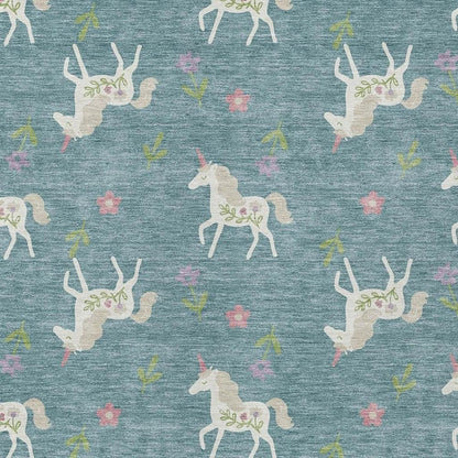 3' X 5' Teal Blue And Beige Floral Washable Indoor Outdoor Area Rug HomeRoots
