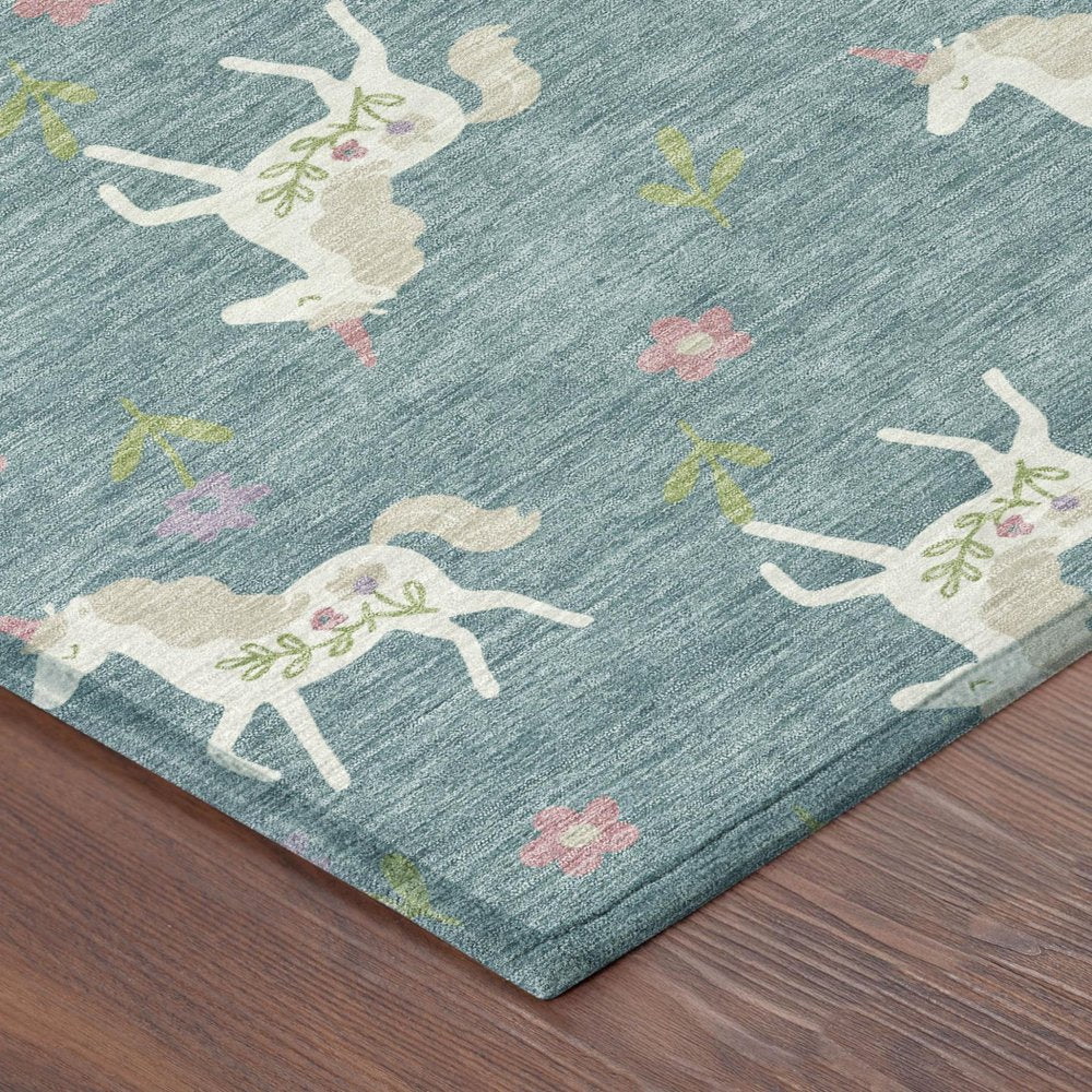 3' X 5' Teal Blue And Beige Floral Washable Indoor Outdoor Area Rug HomeRoots