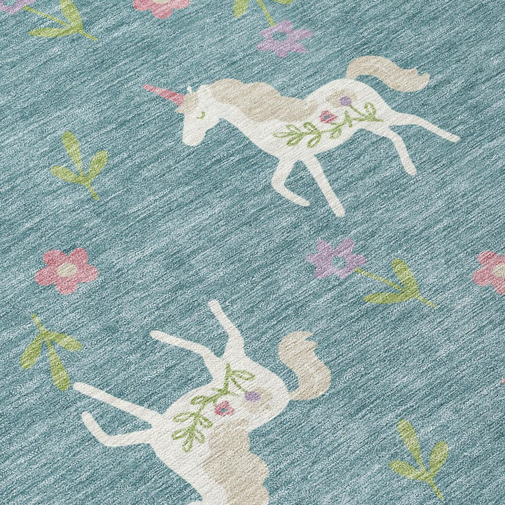 3' X 5' Teal Blue And Beige Floral Washable Indoor Outdoor Area Rug HomeRoots
