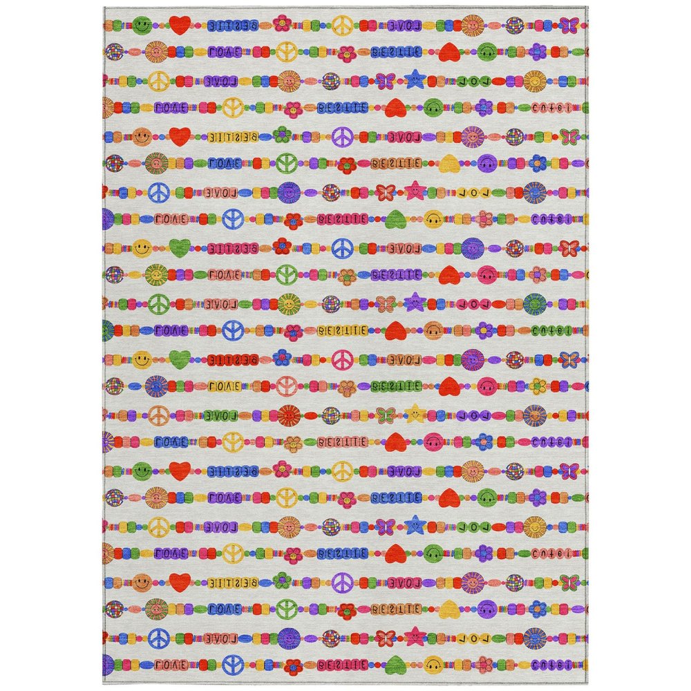 5' X 8' Ivory And Olive Green Geometric Washable Indoor Outdoor Area Rug — view 9