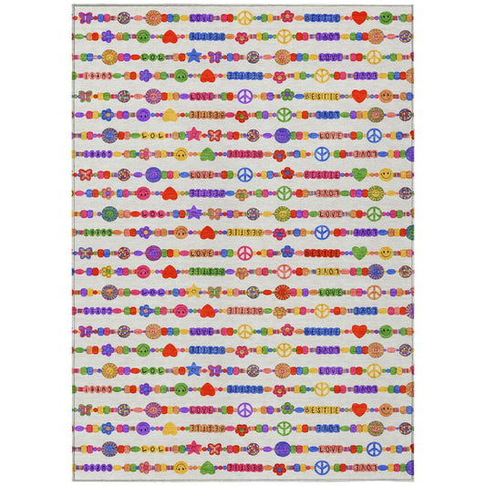 5' X 8' Ivory And Olive Green Geometric Washable Indoor Outdoor Area Rug