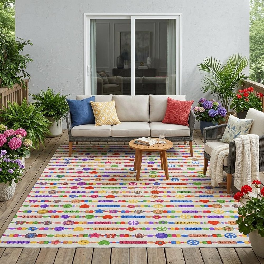 5' X 8' Ivory And Olive Green Geometric Washable Indoor Outdoor Area Rug — view 7