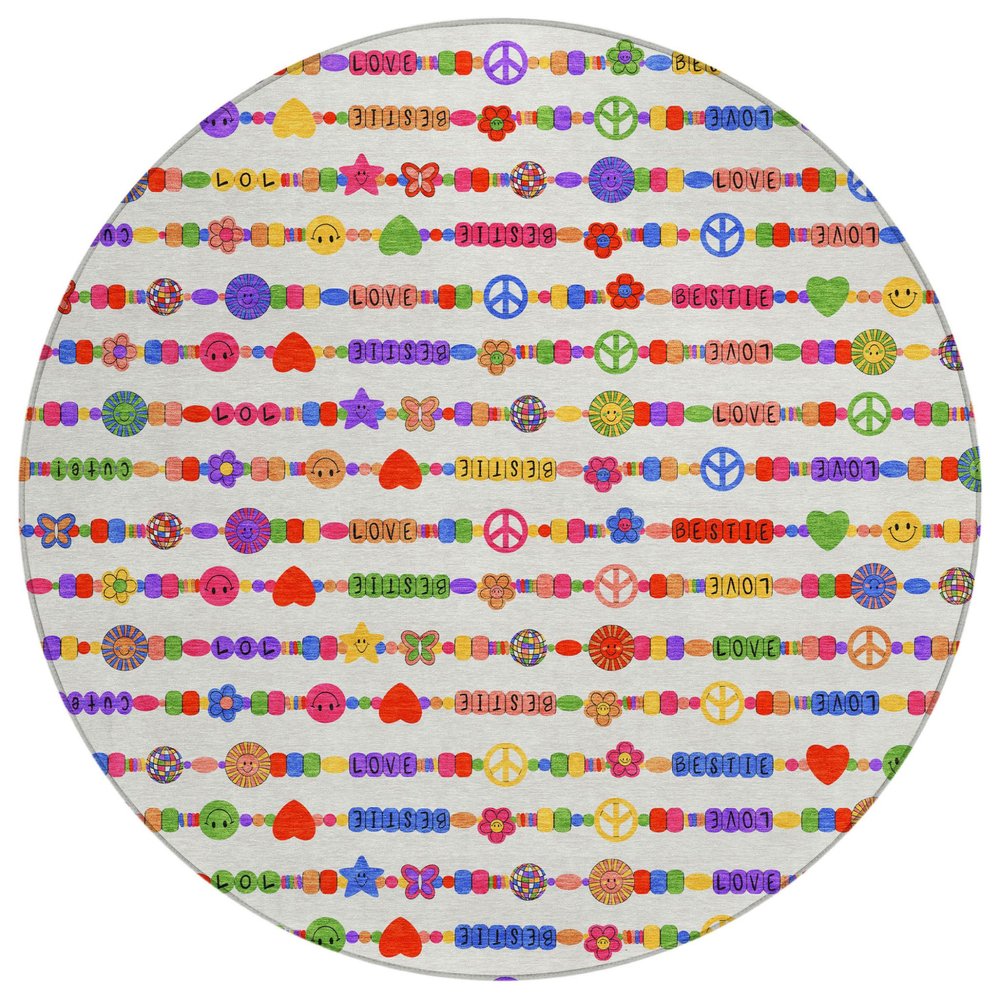 8' Ivory And Olive Green Round Geometric Washable Indoor Outdoor Area Rug HomeRoots