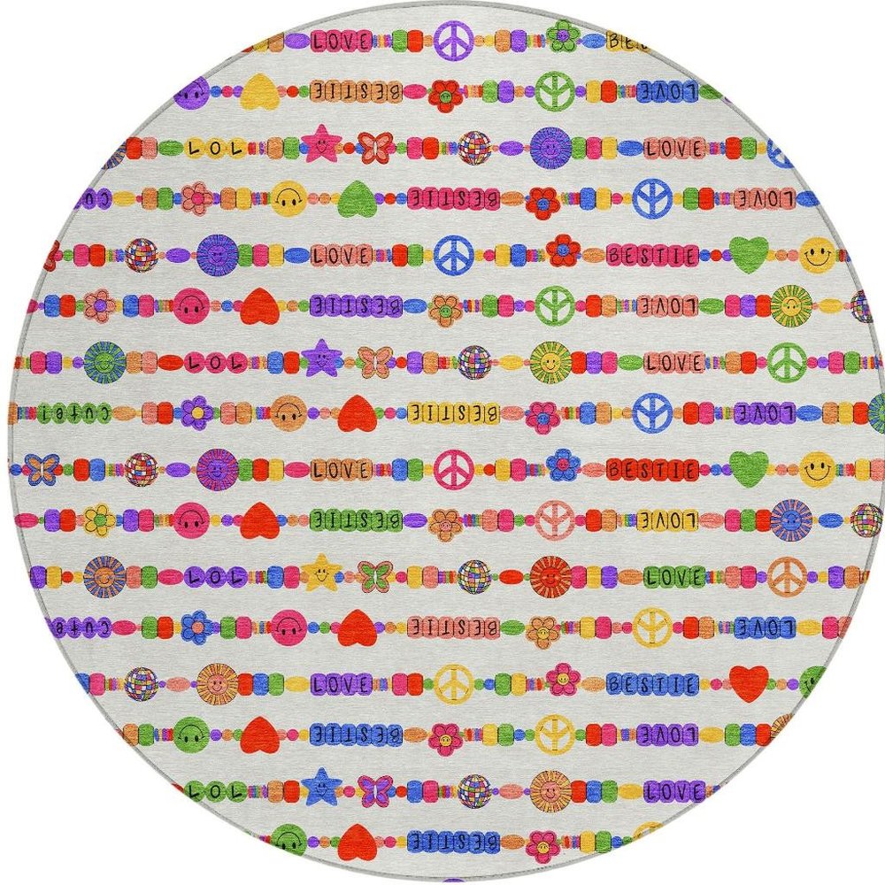 8' Ivory And Olive Green Round Geometric Washable Indoor Outdoor Area Rug — view 5