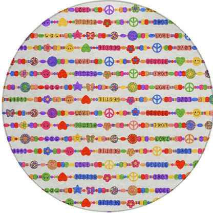 8' Ivory And Olive Green Round Geometric Washable Indoor Outdoor Area Rug HomeRoots