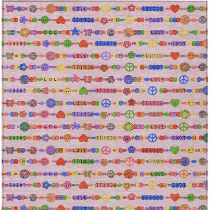 3' X 5' Pink And Fern Green Geometric Washable Indoor Outdoor Area Rug HomeRoots