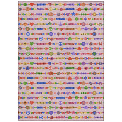 3' X 5' Pink And Fern Green Geometric Washable Indoor Outdoor Area Rug HomeRoots