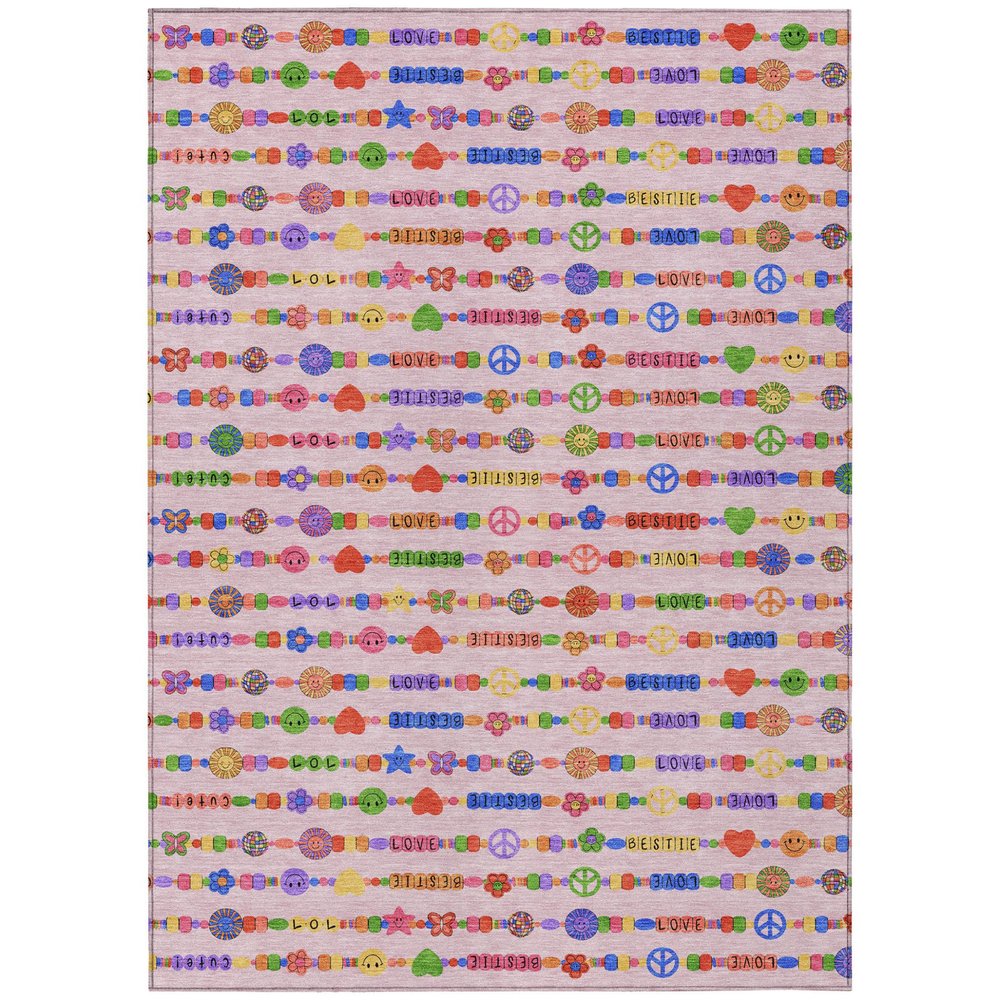 3' X 5' Pink And Fern Green Geometric Washable Indoor Outdoor Area Rug — view 1