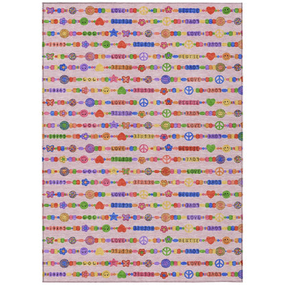 3' X 5' Pink And Fern Green Geometric Washable Indoor Outdoor Area Rug HomeRoots