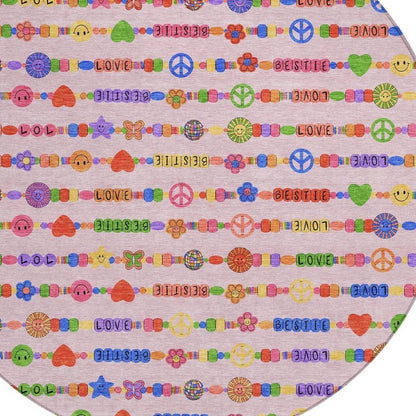 8' Pink And Fern Green Round Geometric Washable Indoor Outdoor Area Rug HomeRoots