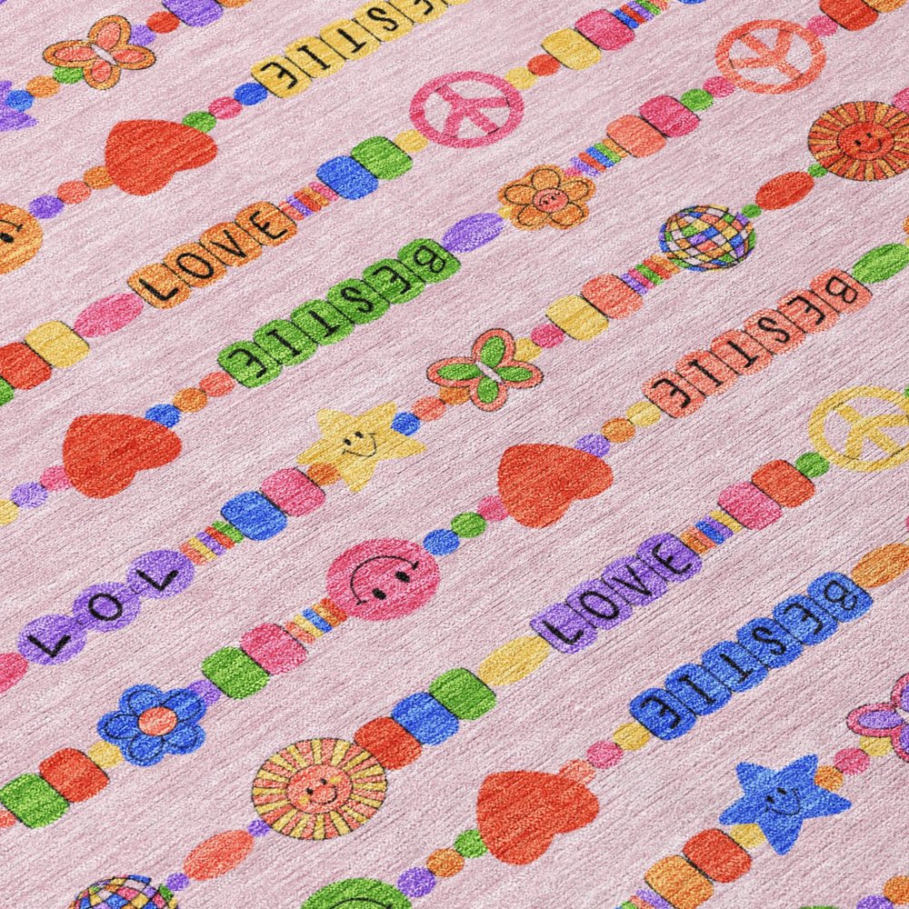 8' Pink And Fern Green Round Geometric Washable Indoor Outdoor Area Rug HomeRoots