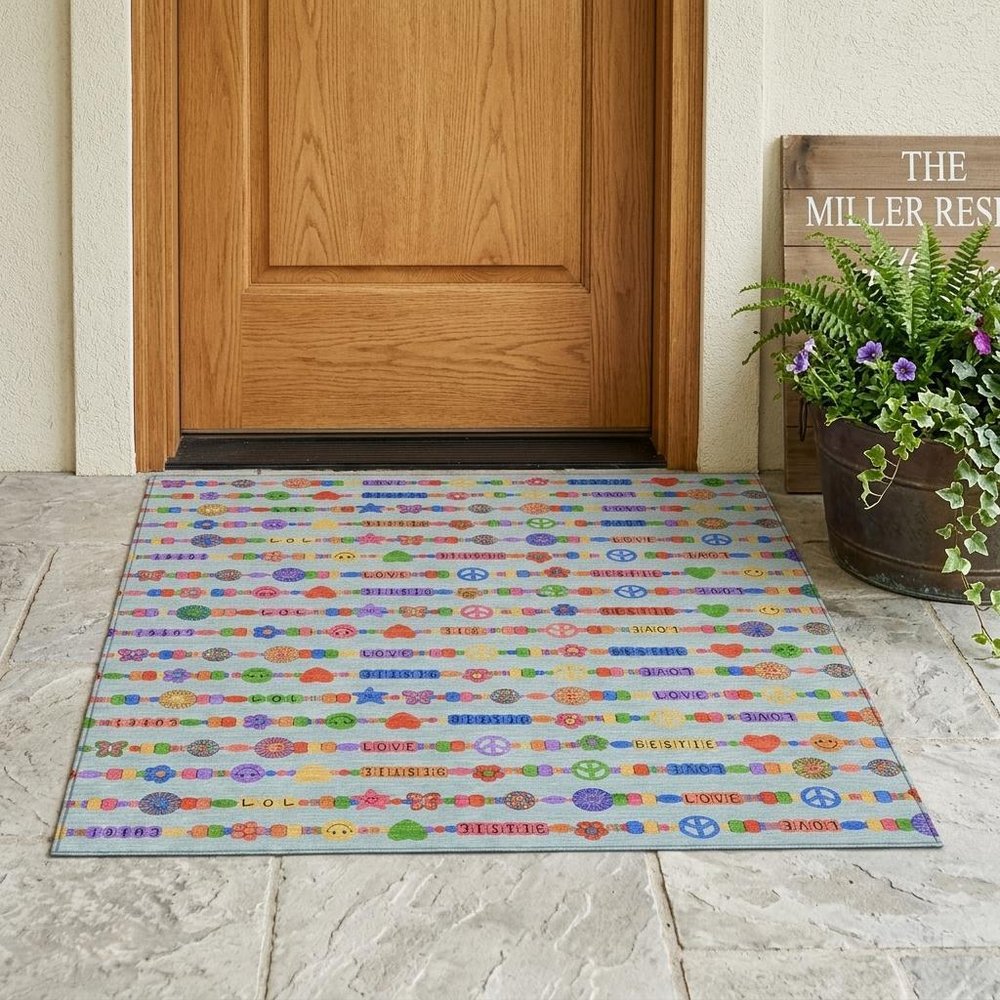 3' X 5' Sky Blue And Ivory Geometric Washable Indoor Outdoor Area Rug — view 7