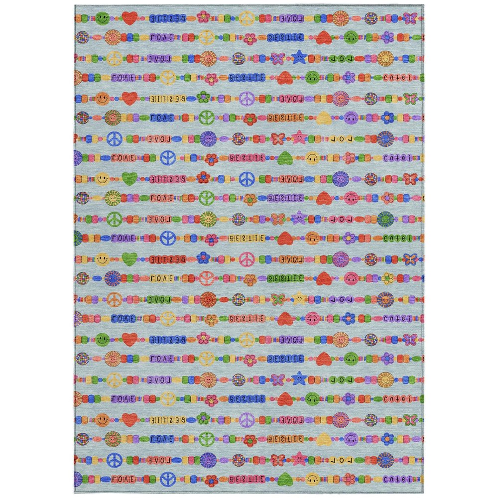 5' X 8' Sky Blue And Ivory Geometric Washable Indoor Outdoor Area Rug — view 8